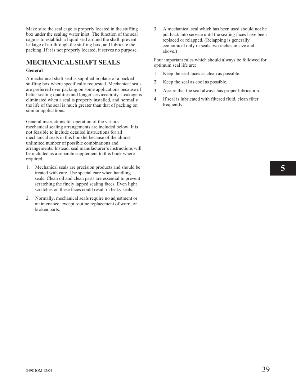 Mechanical shaft seals | Goulds Pumps 3498 - IOM User Manual | Page 42 / 59