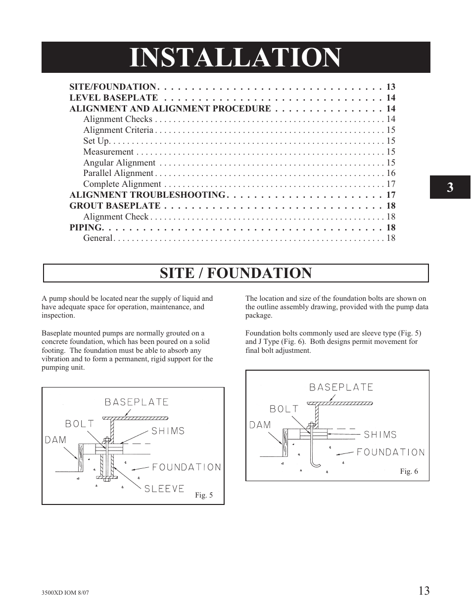 Installation, Site / foundation | Goulds Pumps 3500XD - IOM User Manual | Page 17 / 44