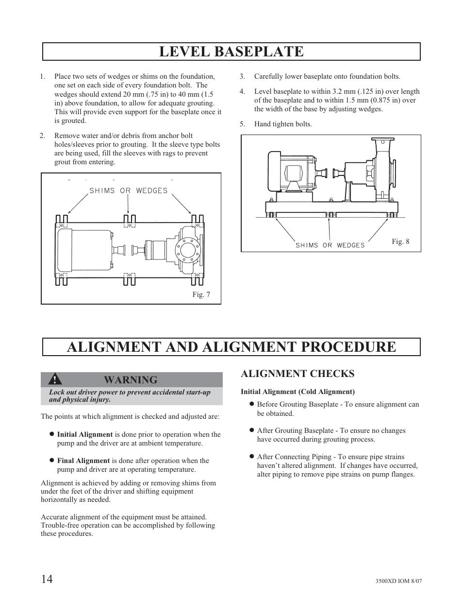 Level baseplate, Alignment and alignment procedure s | Goulds Pumps 3500XD - IOM User Manual | Page 18 / 44