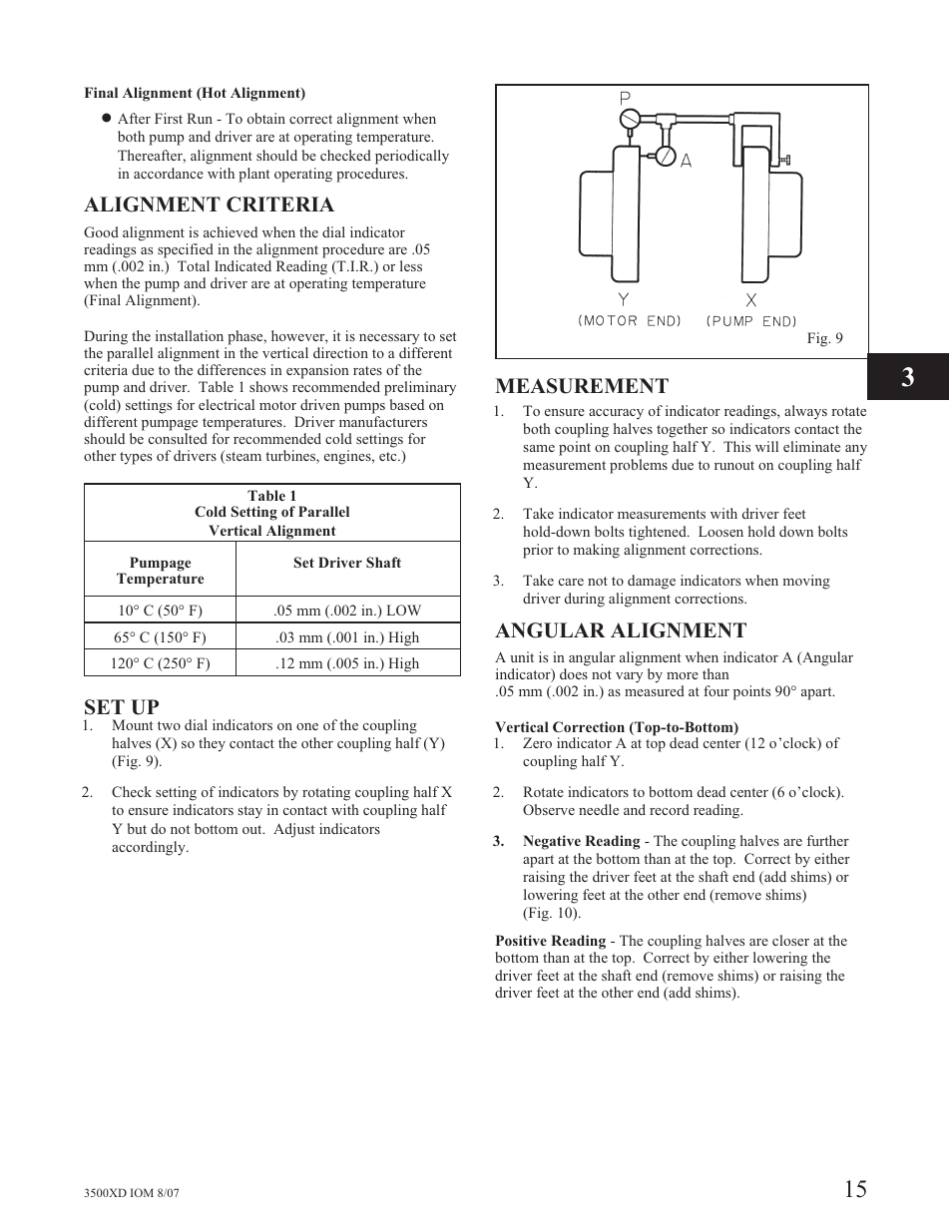 Alignment criteria, Set up, Measurement | Angular alignment | Goulds Pumps 3500XD - IOM User Manual | Page 19 / 44