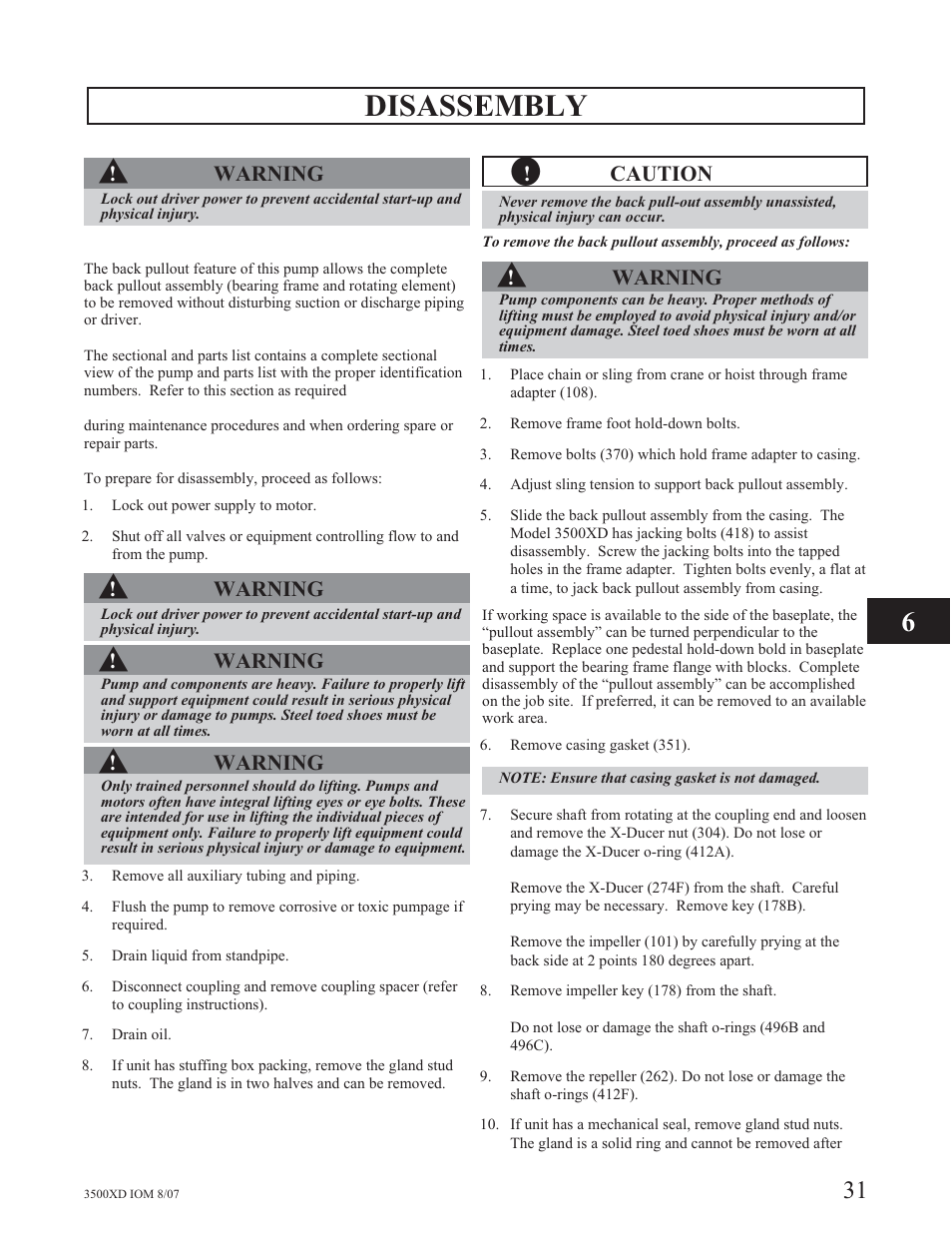 Disassembly s | Goulds Pumps 3500XD - IOM User Manual | Page 35 / 44