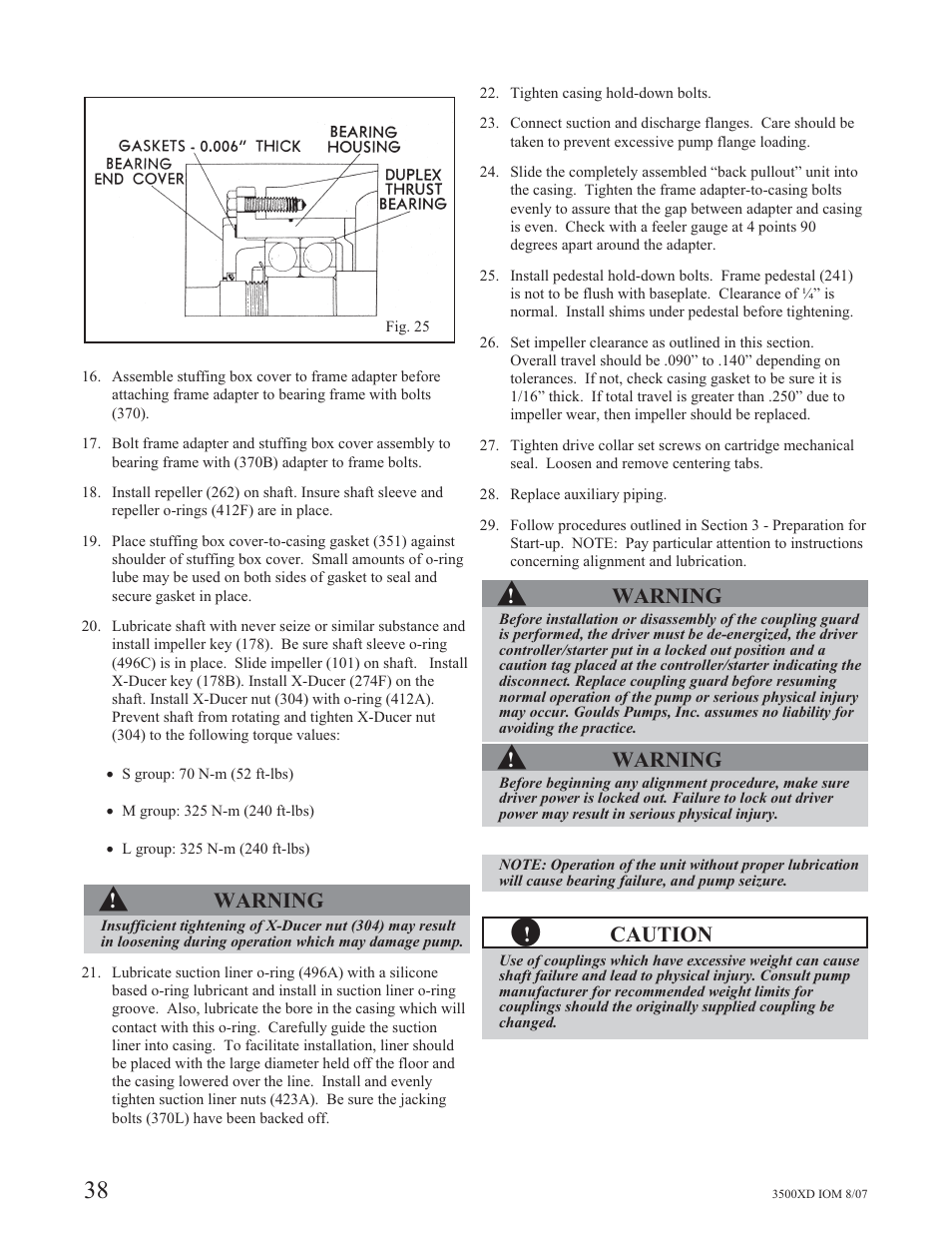 Warning, Caution | Goulds Pumps 3500XD - IOM User Manual | Page 42 / 44