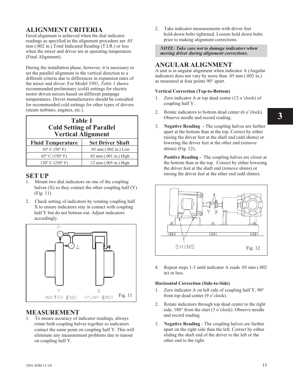 Alignment criteria, Set up, Measurement | Angular alignment | Goulds Pumps 3501 Mixer - IOM User Manual | Page 19 / 48