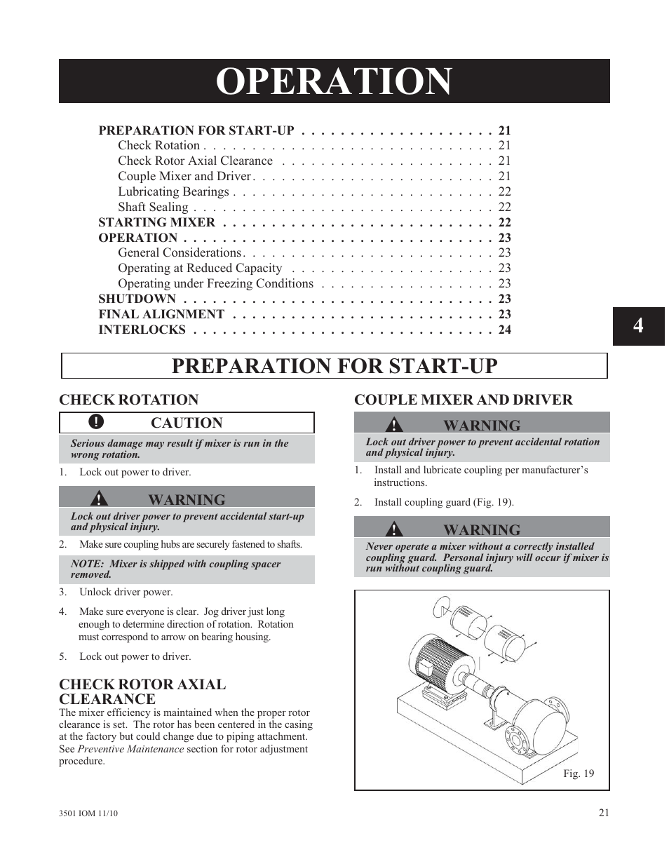 Operation, Preparation for start-up | Goulds Pumps 3501 Mixer - IOM User Manual | Page 25 / 48