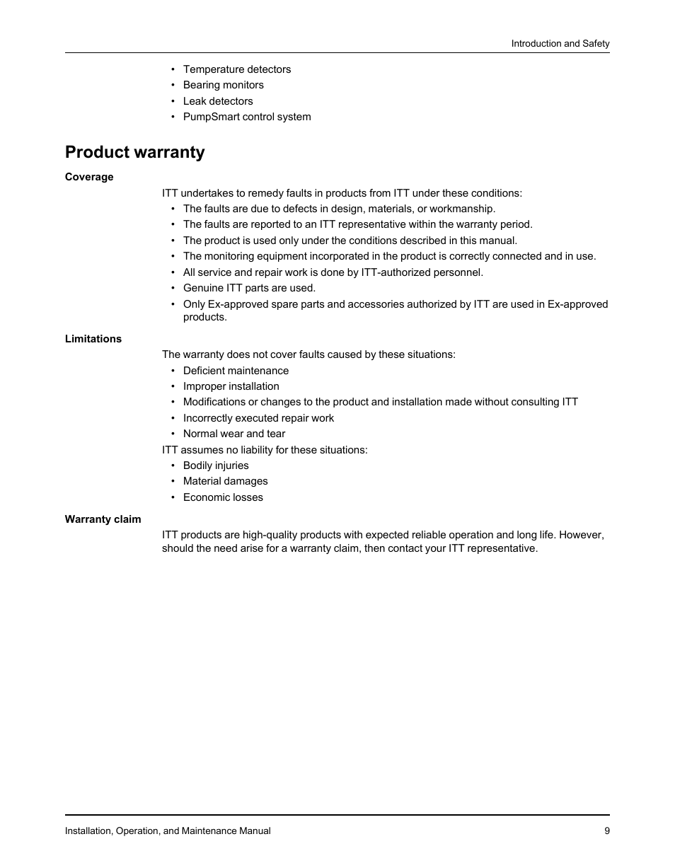 Product warranty | Goulds Pumps 3610 - IOM User Manual | Page 11 / 98