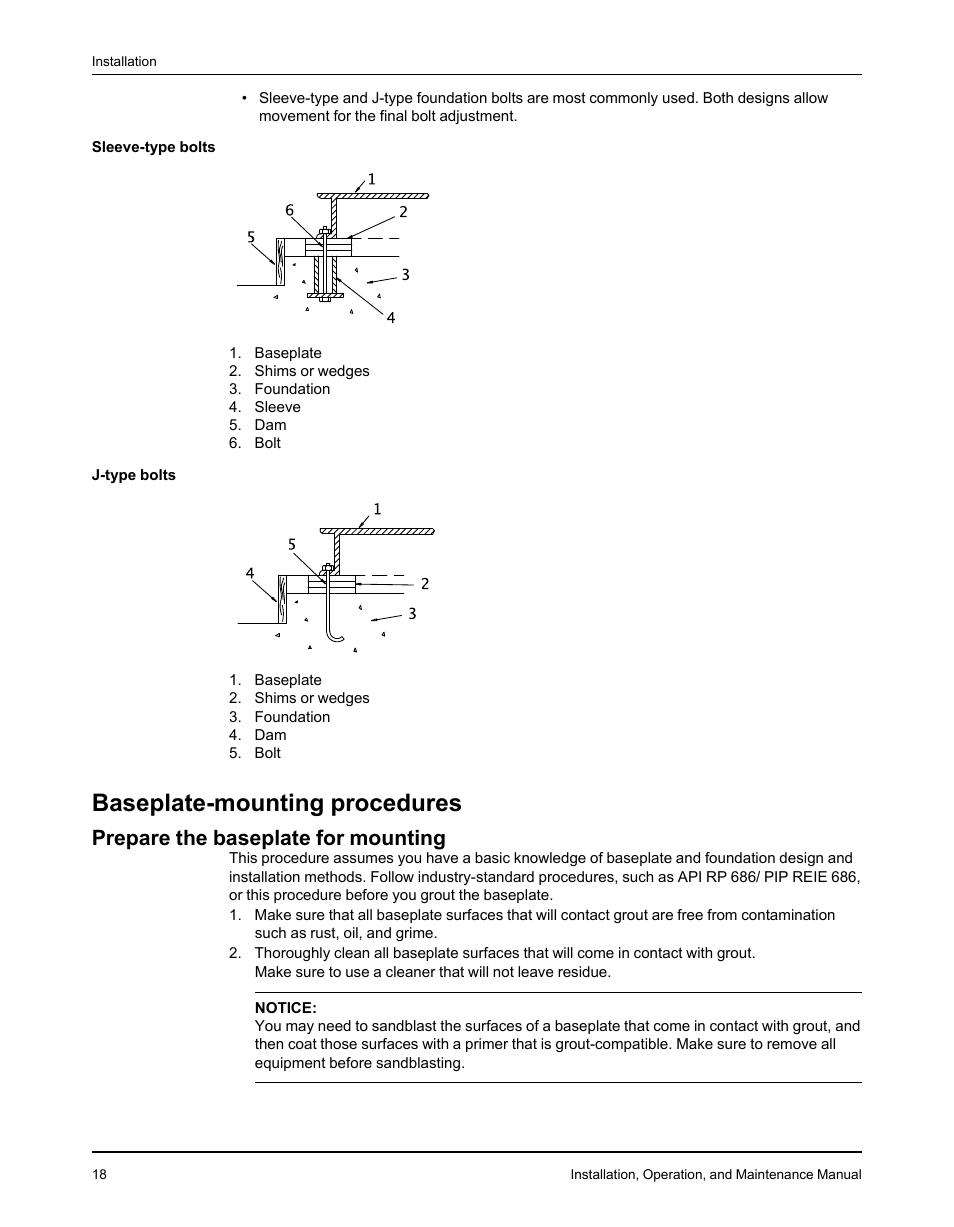 Baseplate-mounting procedures, Prepare the baseplate for mounting | Goulds Pumps 3610 - IOM User Manual | Page 20 / 98