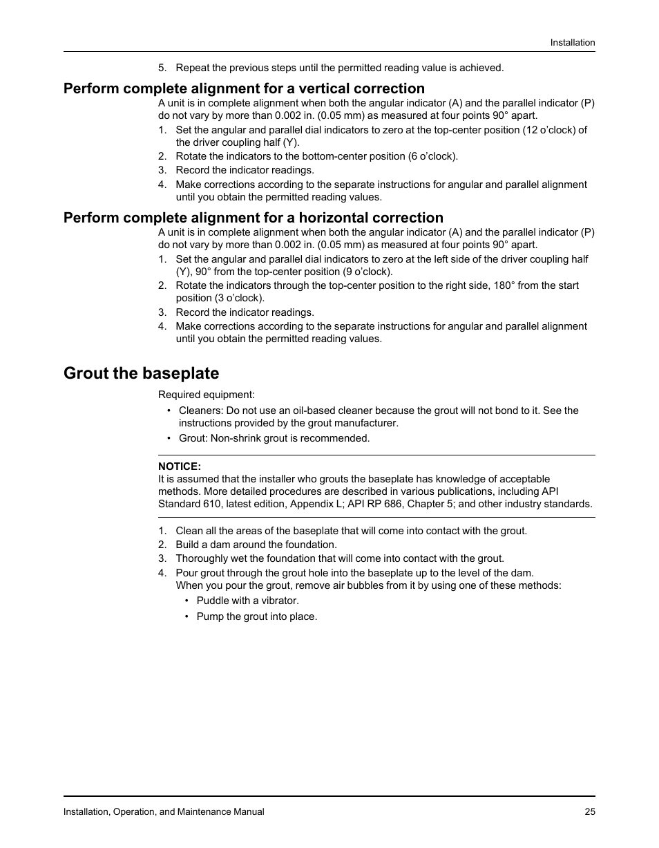 Grout the baseplate | Goulds Pumps 3610 - IOM User Manual | Page 27 / 98