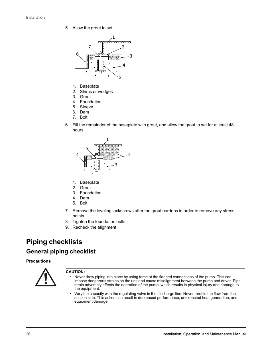 Piping checklists, General piping checklist | Goulds Pumps 3610 - IOM User Manual | Page 28 / 98