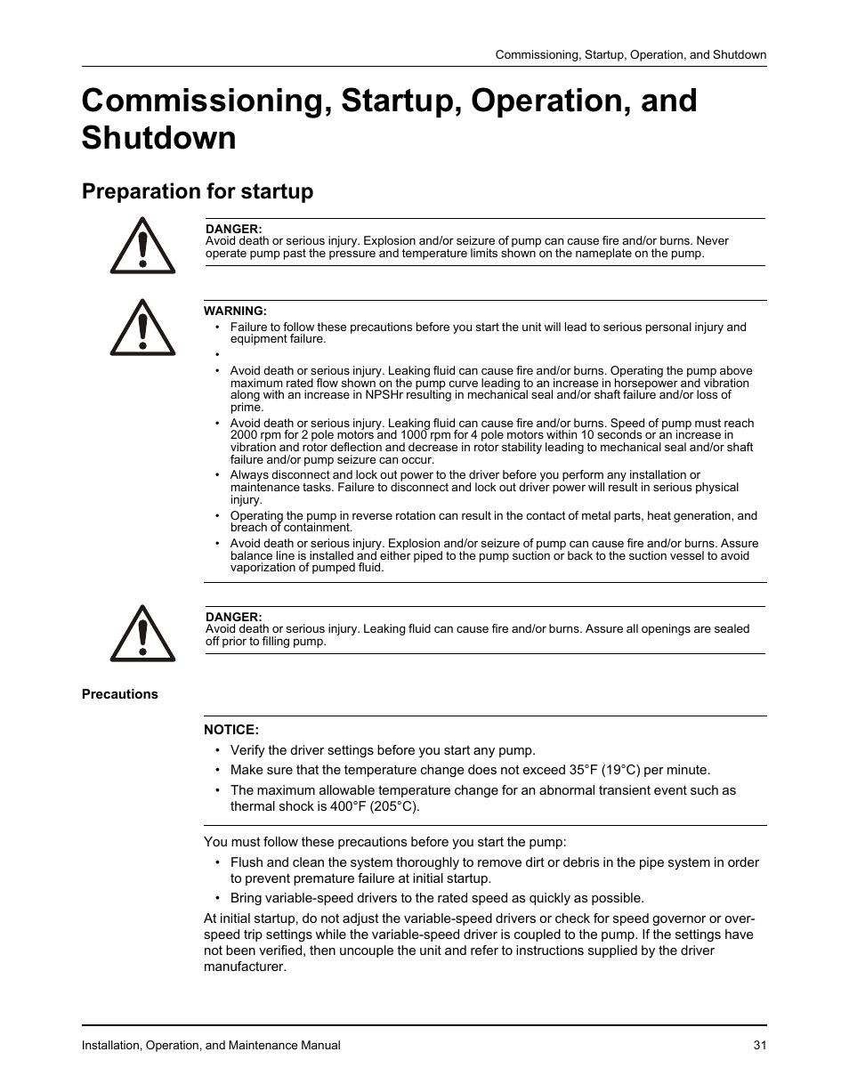 Commissioning, startup, operation, and shutdown, Preparation for startup | Goulds Pumps 3610 - IOM User Manual | Page 33 / 98