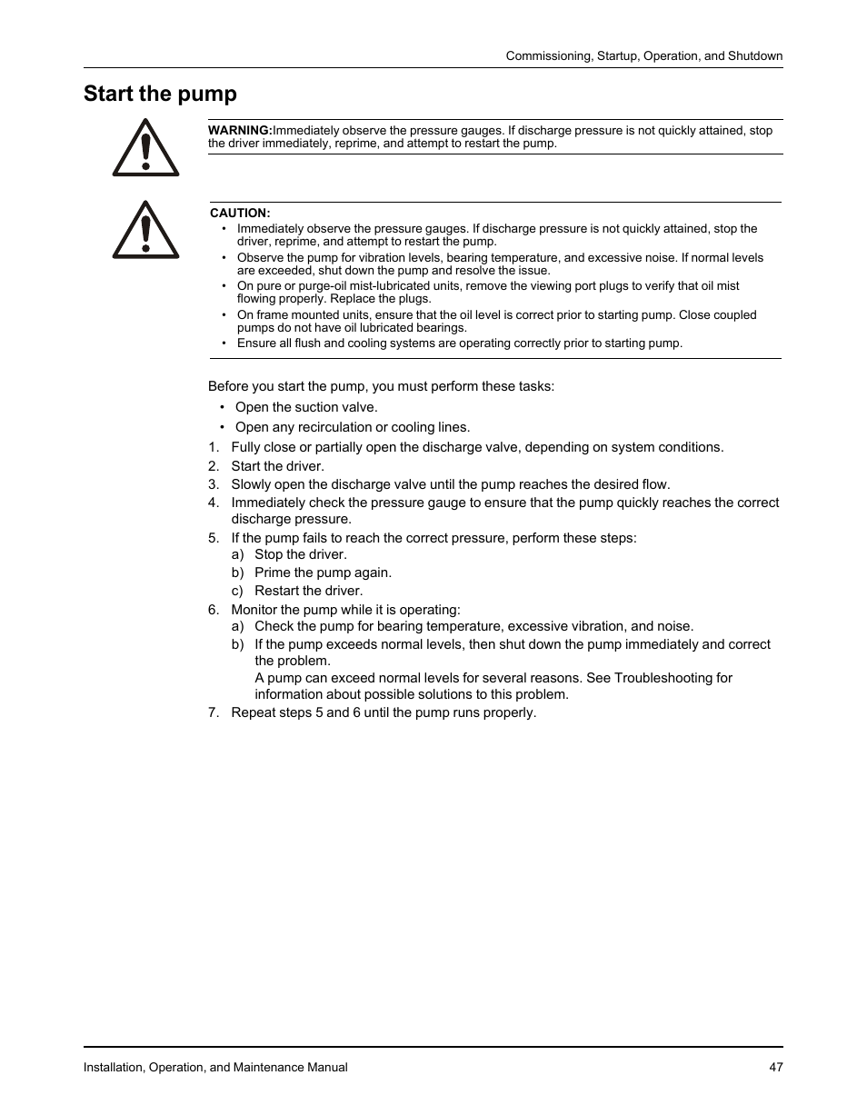 Start the pump | Goulds Pumps 3610 - IOM User Manual | Page 49 / 98