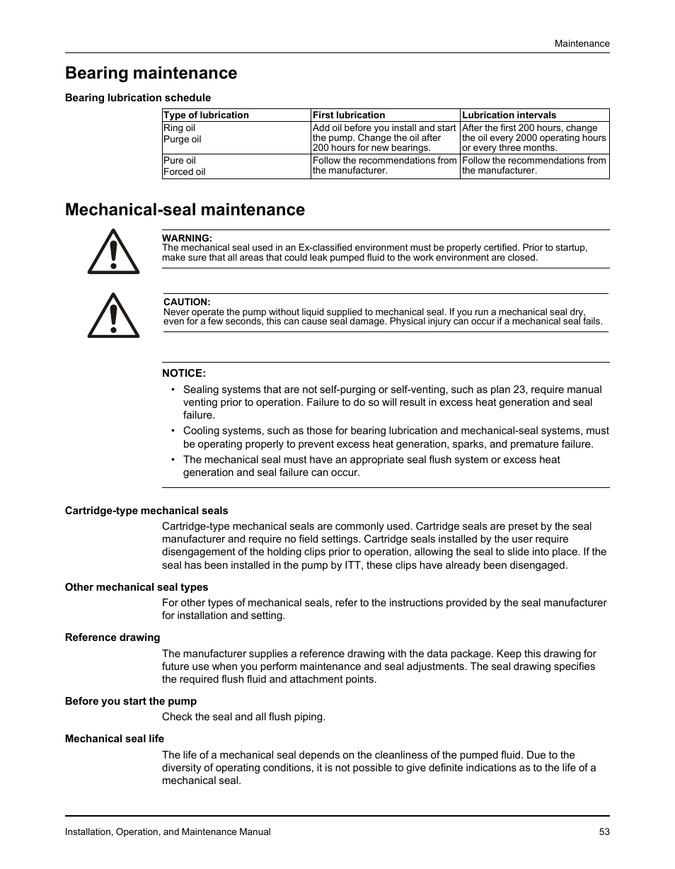 Bearing maintenance, Mechanical-seal maintenance, Bearing maintenance mechanical-seal maintenance | Goulds Pumps 3610 - IOM User Manual | Page 55 / 98