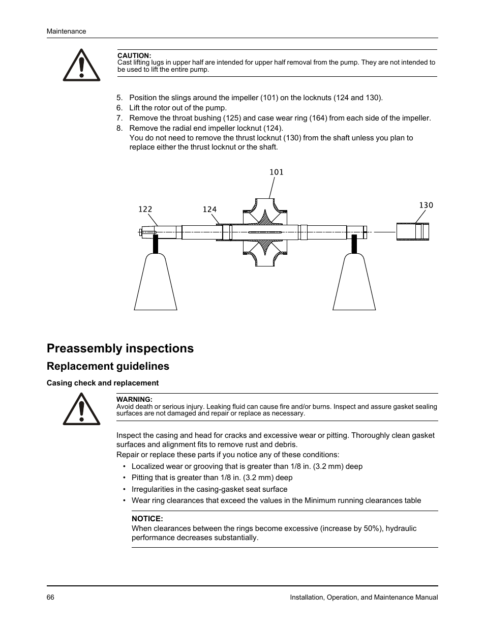 Preassembly inspections, Replacement guidelines | Goulds Pumps 3610 - IOM User Manual | Page 68 / 98