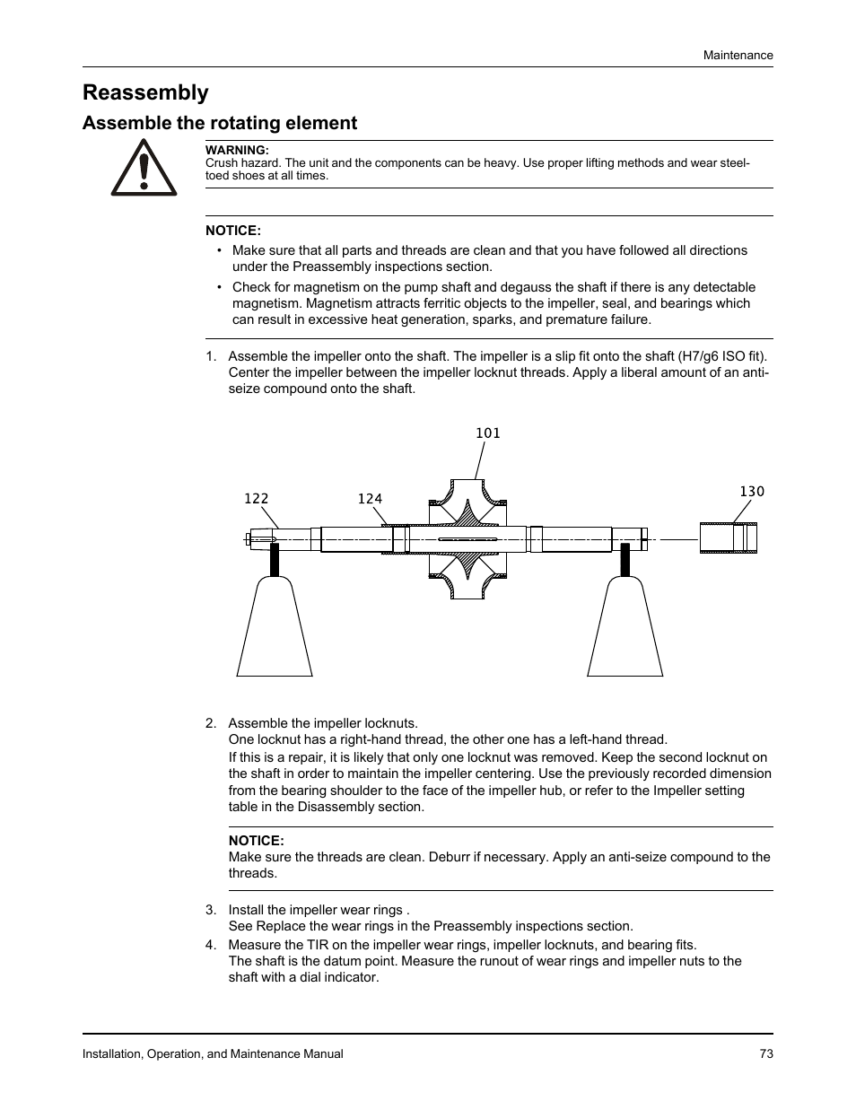 Reassembly, Assemble the rotating element | Goulds Pumps 3610 - IOM User Manual | Page 75 / 98