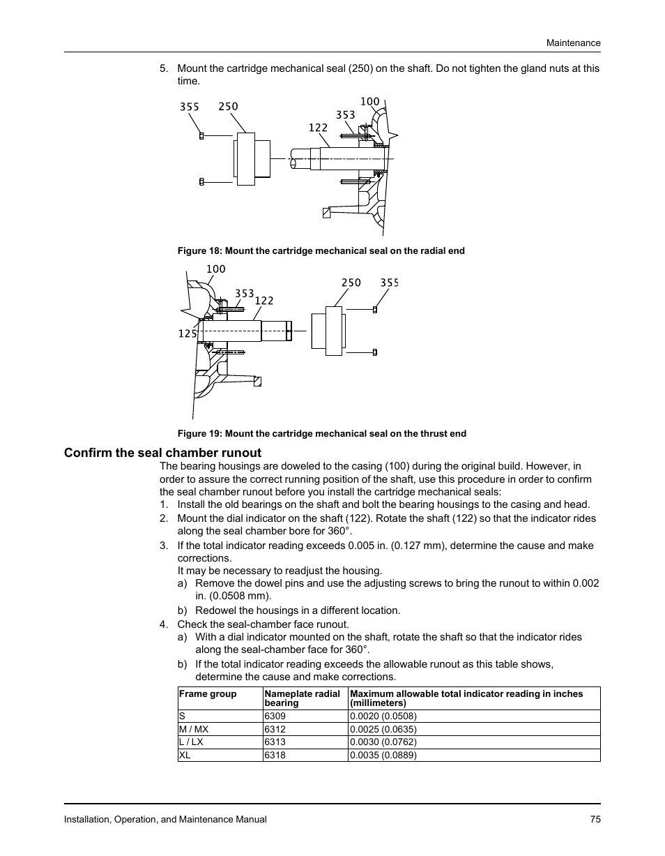 Confirm the seal chamber runout | Goulds Pumps 3610 - IOM User Manual | Page 77 / 98