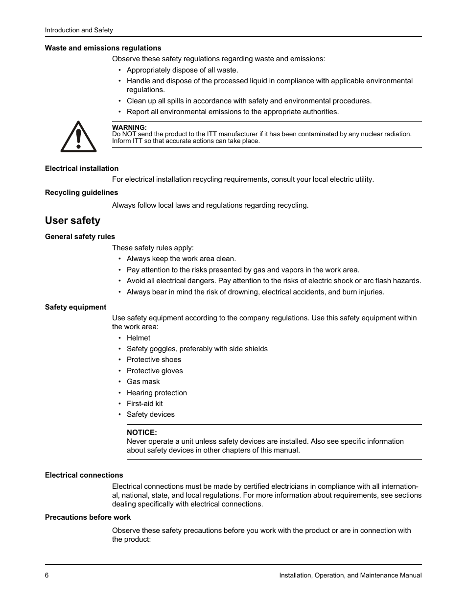 User safety | Goulds Pumps 3610 - IOM User Manual | Page 8 / 98