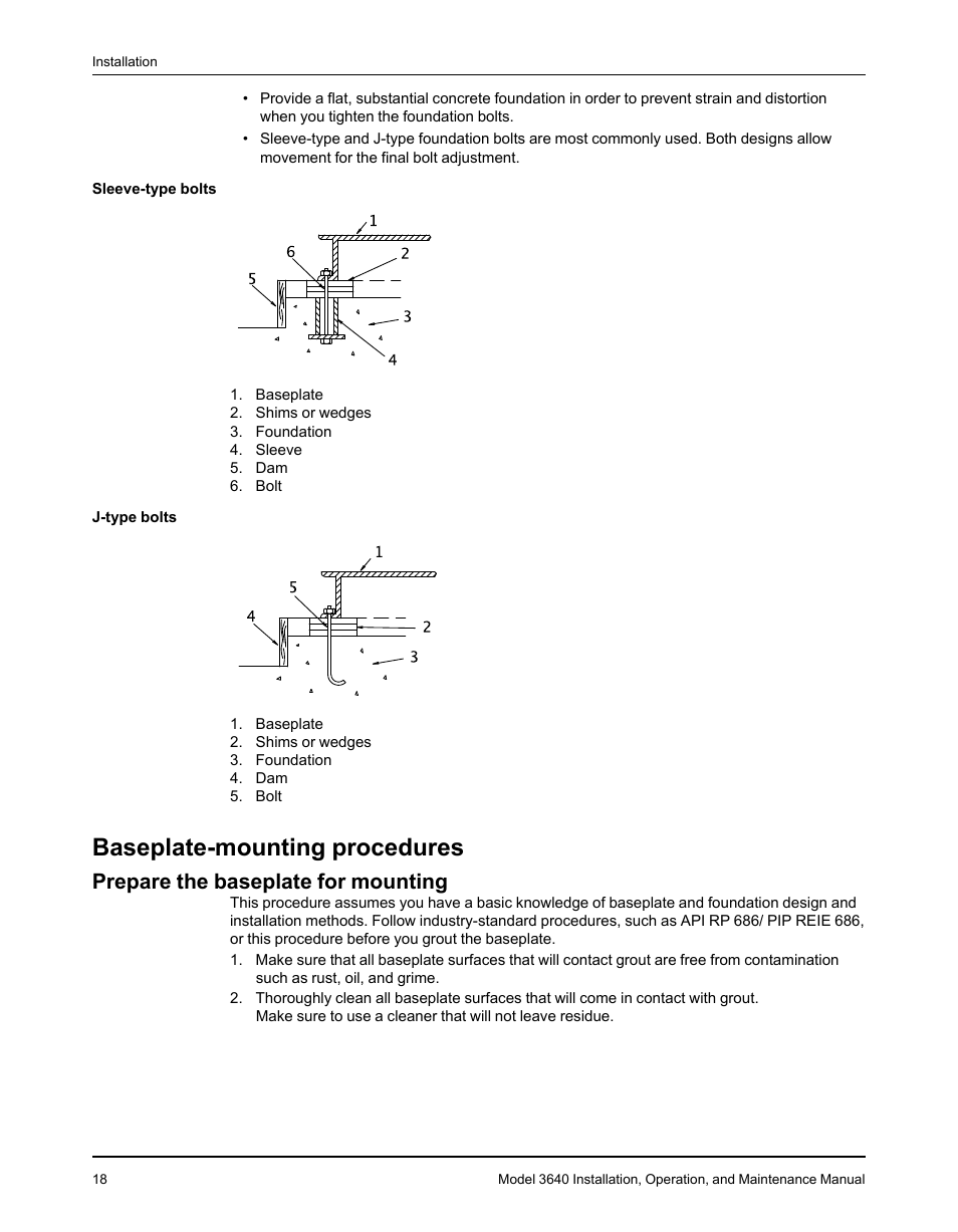 Baseplate-mounting procedures, Prepare the baseplate for mounting | Goulds Pumps 3640 - IOM User Manual | Page 20 / 98