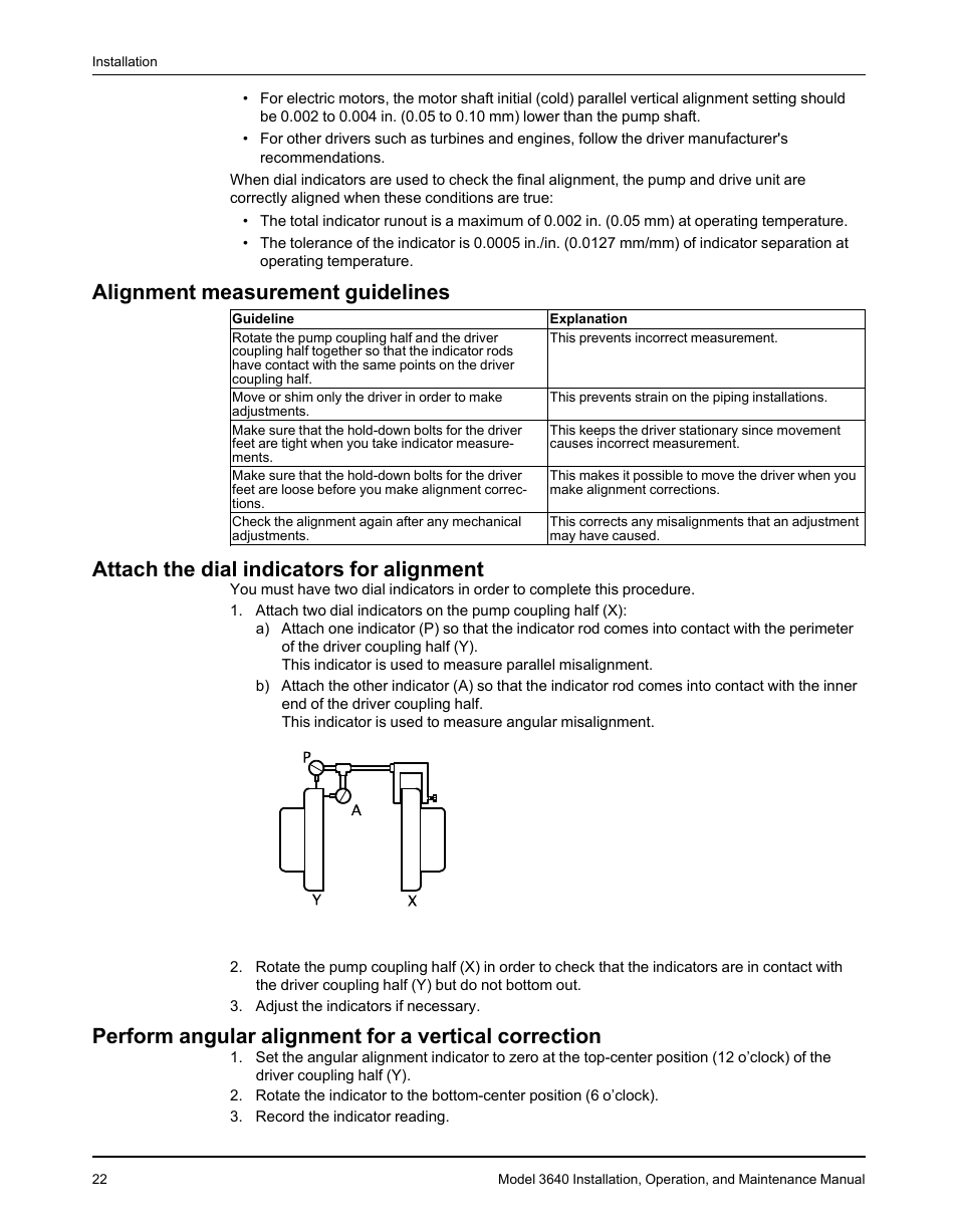 Alignment measurement guidelines, Attach the dial indicators for alignment | Goulds Pumps 3640 - IOM User Manual | Page 24 / 98