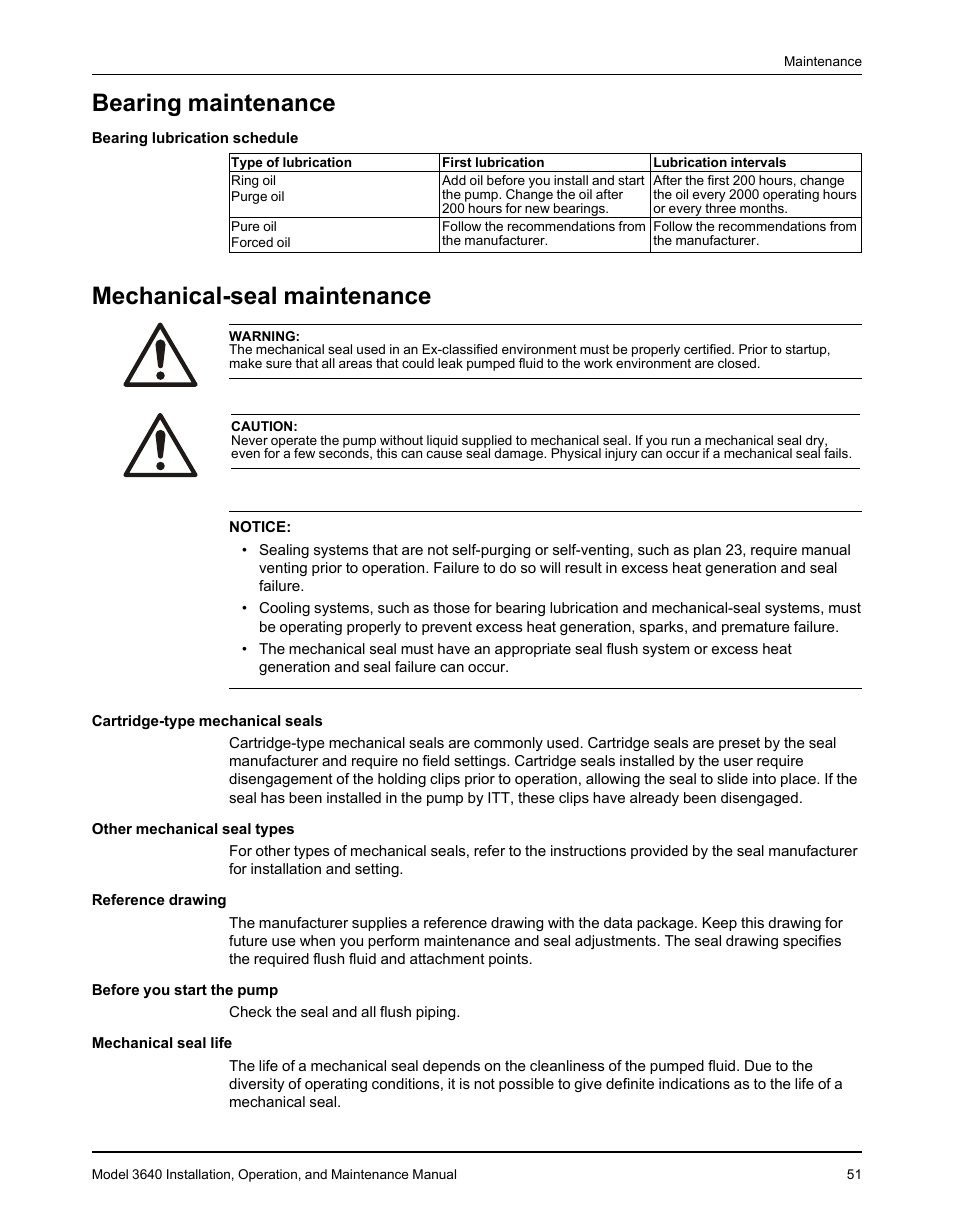 Bearing maintenance, Mechanical-seal maintenance, Bearing maintenance mechanical-seal maintenance | Goulds Pumps 3640 - IOM User Manual | Page 53 / 98