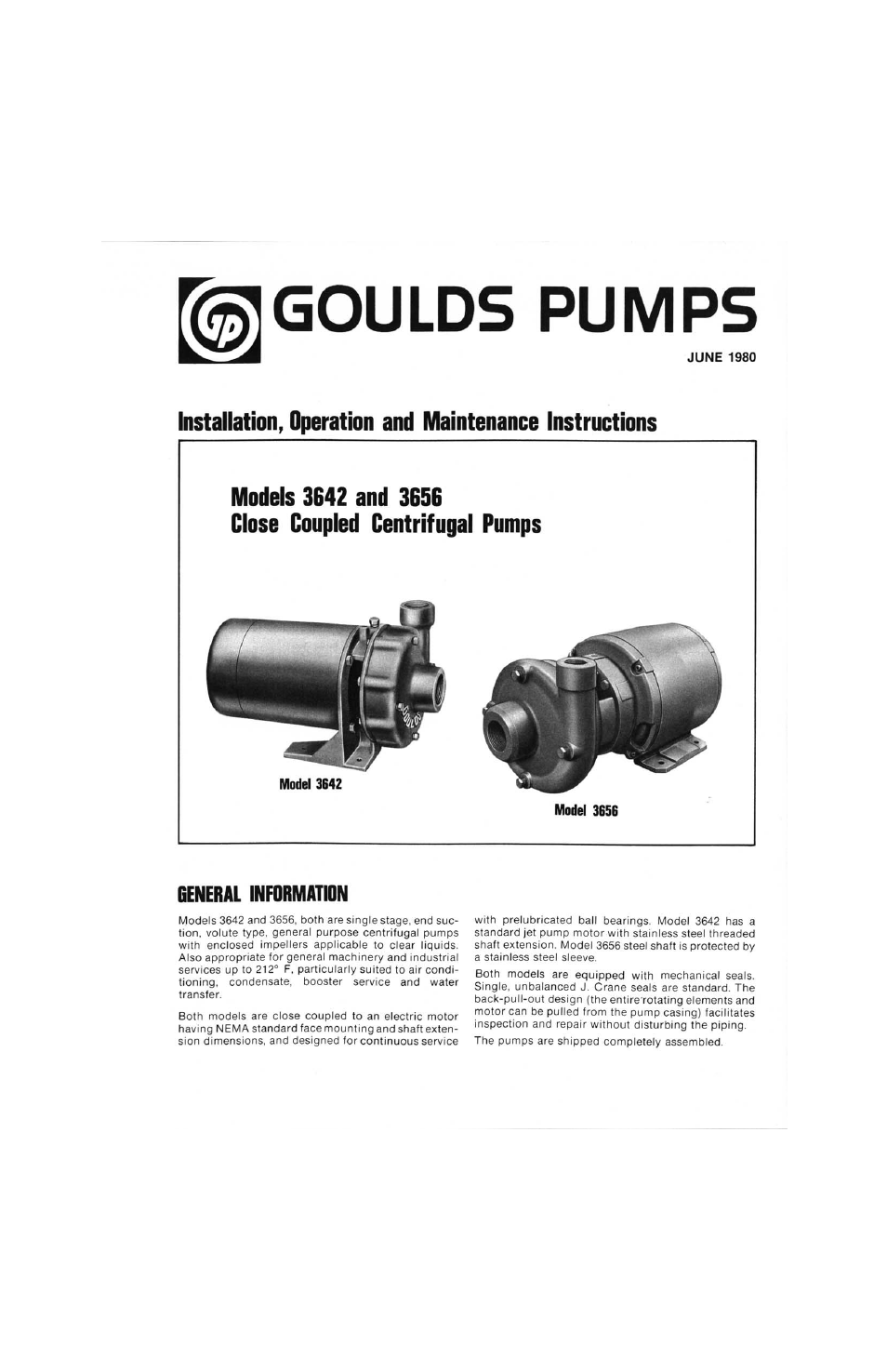 Goulds Pumps 3656 - IOM User Manual | 12 pages