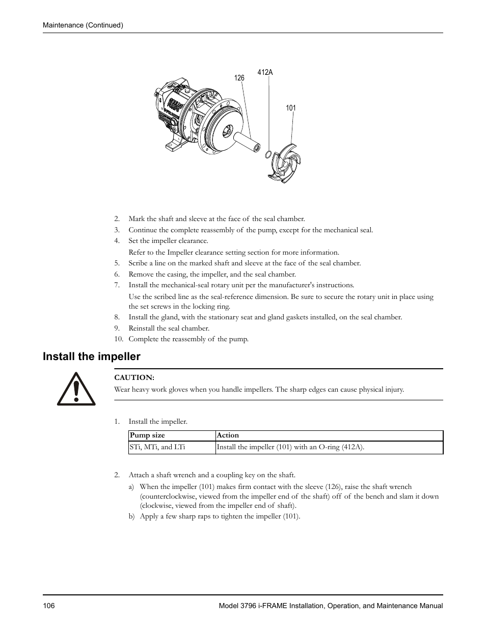 Install the impeller | Goulds Pumps 3796 i-FRAME - IOM User Manual | Page 108 / 134