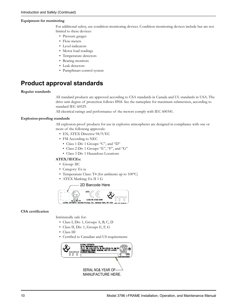 Product approval standards | Goulds Pumps 3796 i-FRAME - IOM User Manual | Page 12 / 134