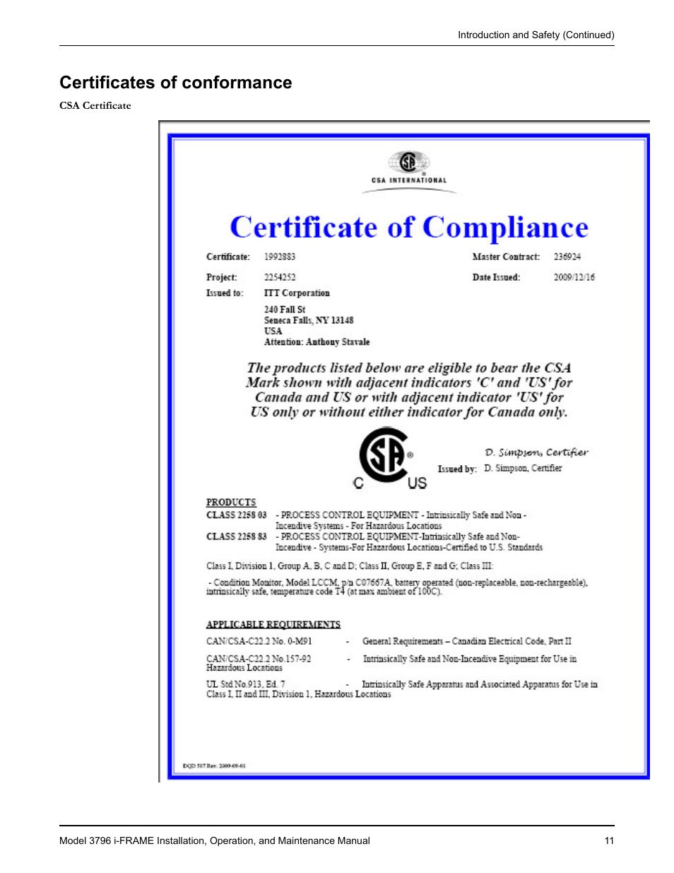 Certificates of conformance, Tificates of conformance | Goulds Pumps 3796 i-FRAME - IOM User Manual | Page 13 / 134