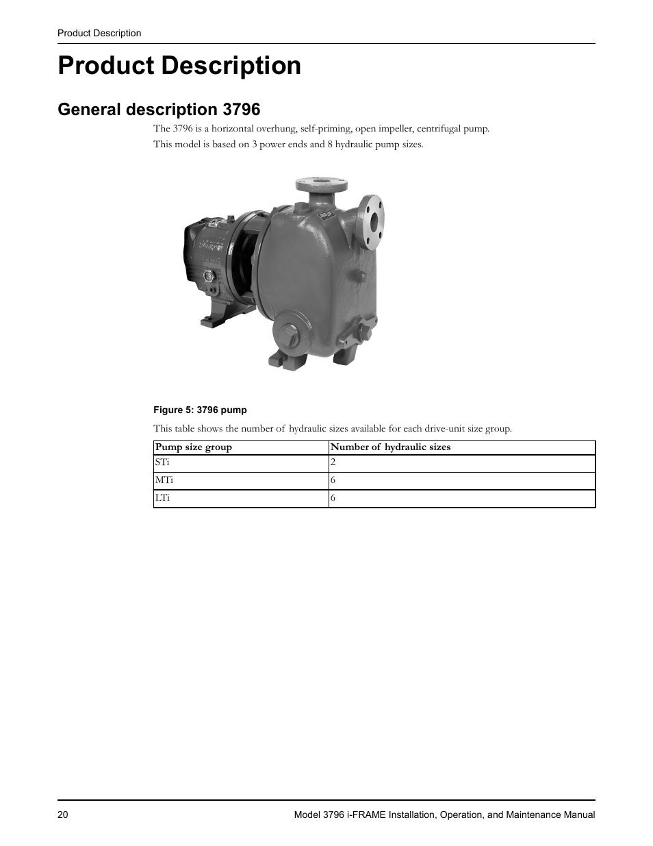 Product description, General description 3796, Oduct description | Goulds Pumps 3796 i-FRAME - IOM User Manual | Page 22 / 134