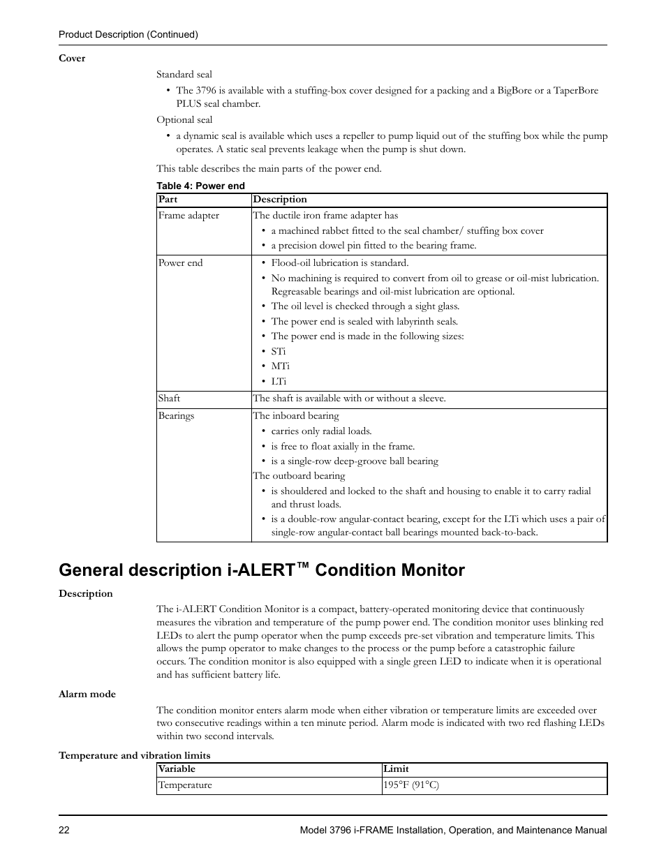General description i-alert™ condition monitor, General description i-alert, Condition monitor | Goulds Pumps 3796 i-FRAME - IOM User Manual | Page 24 / 134