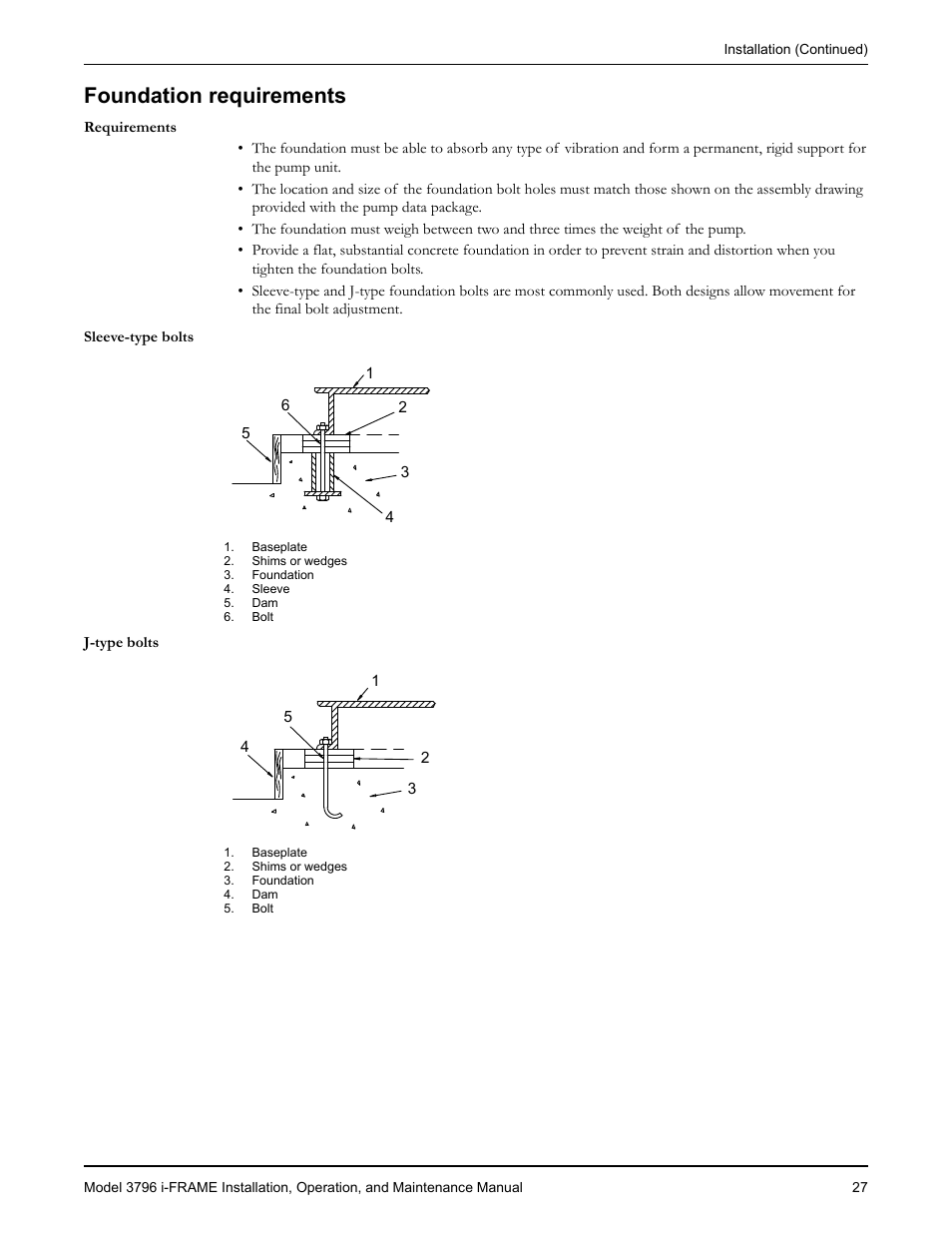 Foundation requirements, Oundation requirements | Goulds Pumps 3796 i-FRAME - IOM User Manual | Page 29 / 134