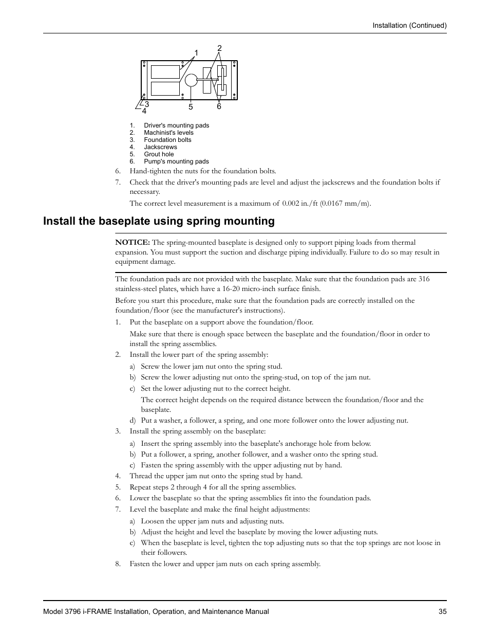 Install the baseplate using spring mounting | Goulds Pumps 3796 i-FRAME - IOM User Manual | Page 37 / 134
