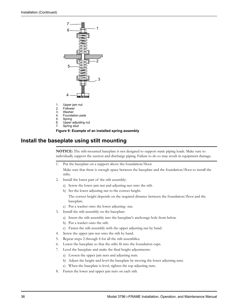 Install the baseplate using stilt mounting | Goulds Pumps 3796 i-FRAME - IOM User Manual | Page 38 / 134