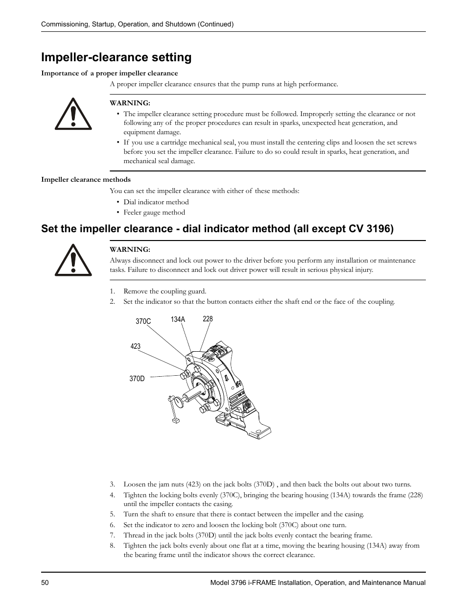 Impeller-clearance setting | Goulds Pumps 3796 i-FRAME - IOM User Manual | Page 52 / 134