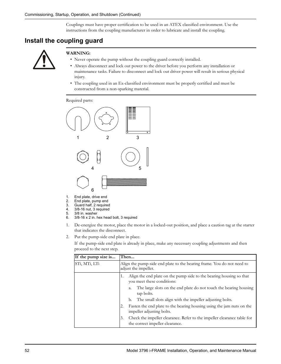 Install the coupling guard | Goulds Pumps 3796 i-FRAME - IOM User Manual | Page 54 / 134