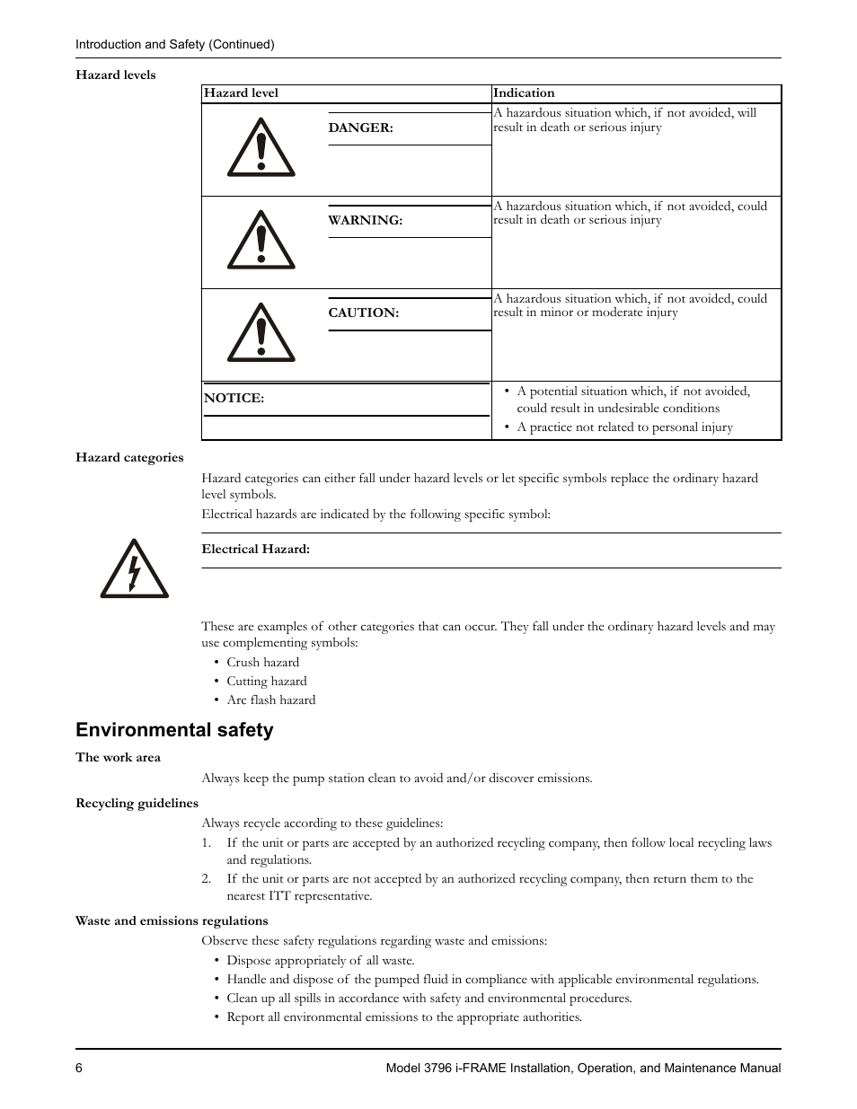 Environmental safety, Vironmental safety | Goulds Pumps 3796 i-FRAME - IOM User Manual | Page 8 / 134