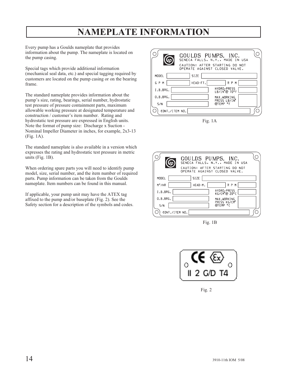 Nameplate information | Goulds Pumps 3910 11th ed. - IOM User Manual | Page 14 / 80