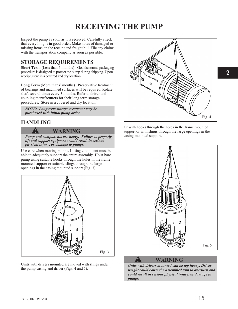 Receiving the pump | Goulds Pumps 3910 11th ed. - IOM User Manual | Page 15 / 80