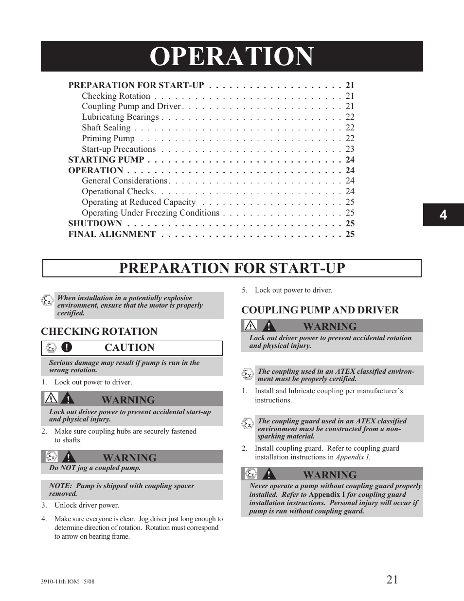 Operation, Preparation for start-up | Goulds Pumps 3910 11th ed. - IOM User Manual | Page 21 / 80