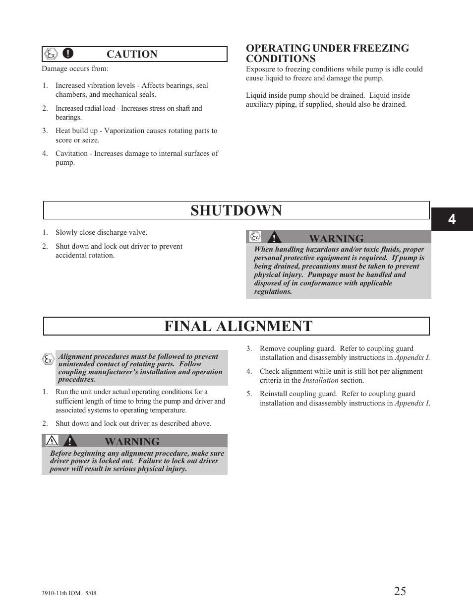 Shutdown, Final alignment | Goulds Pumps 3910 11th ed. - IOM User Manual | Page 25 / 80