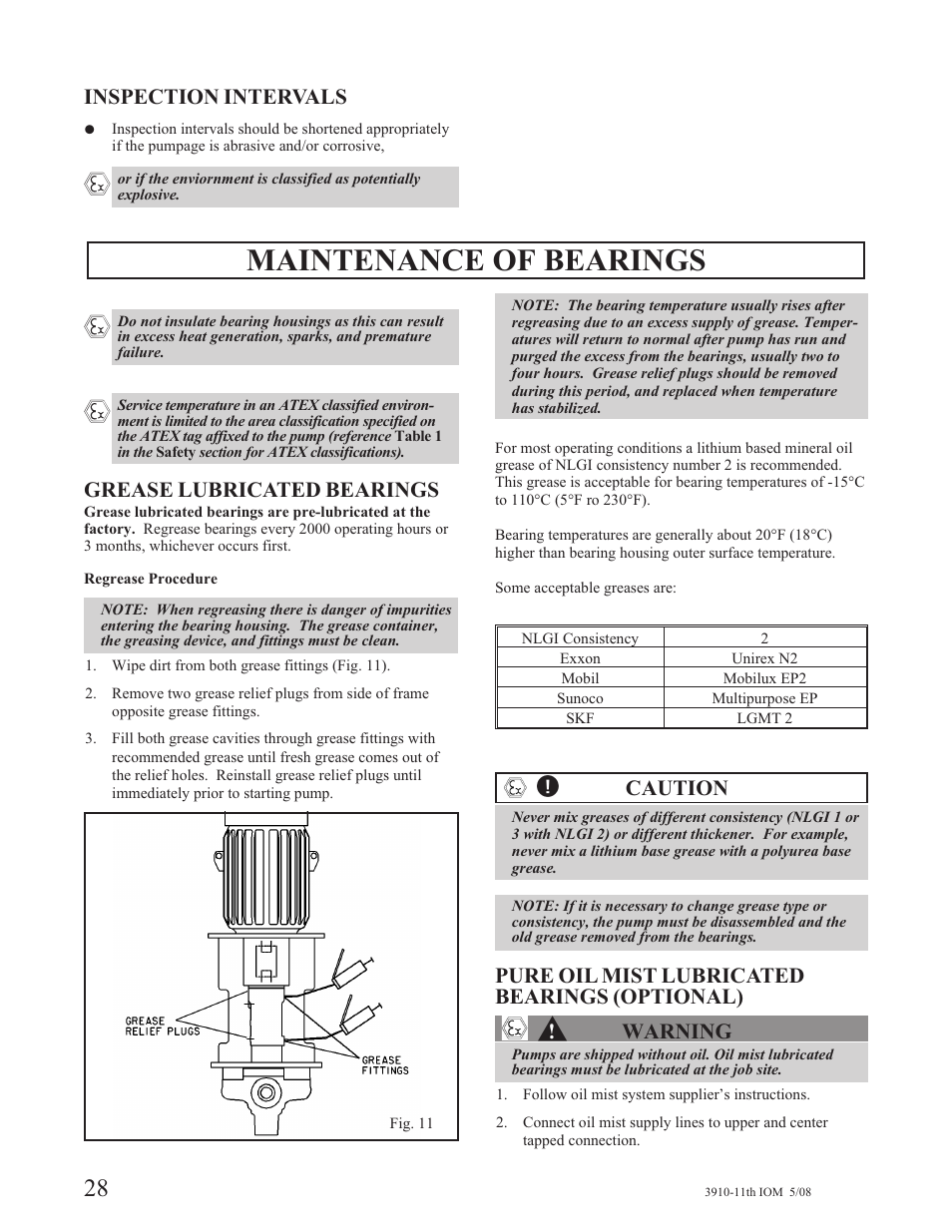Maintenance of bearings | Goulds Pumps 3910 11th ed. - IOM User Manual | Page 28 / 80