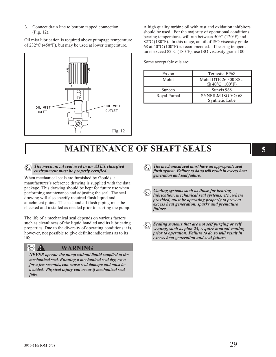 Maintenance of shaft seals | Goulds Pumps 3910 11th ed. - IOM User Manual | Page 29 / 80