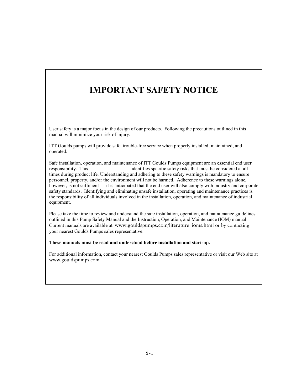 Important safety notice | Goulds Pumps 3910 11th ed. - IOM User Manual | Page 5 / 80