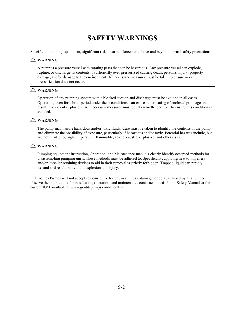 Safety warnings | Goulds Pumps 3910 11th ed. - IOM User Manual | Page 6 / 80