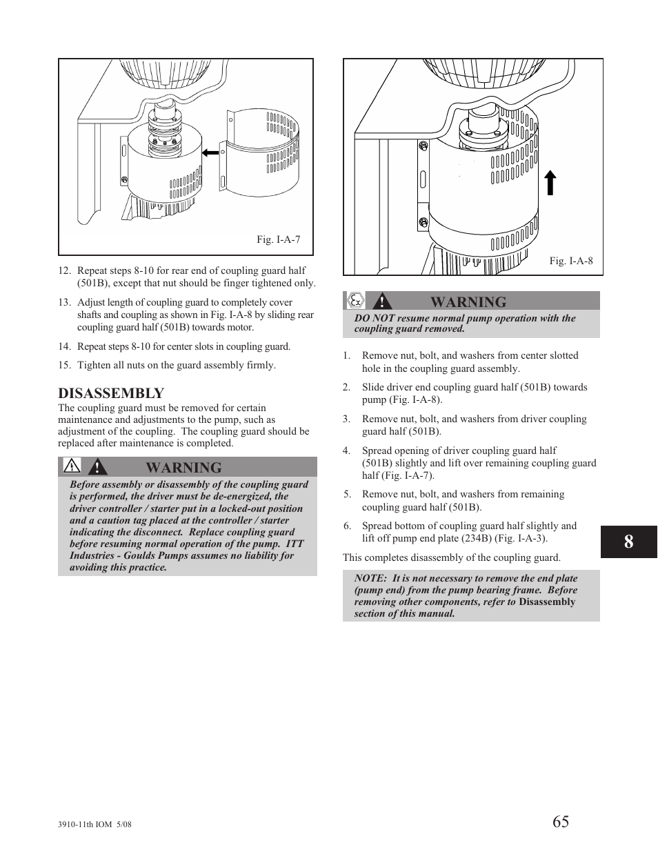 Disassembly, Warning | Goulds Pumps 3910 11th ed. - IOM User Manual | Page 65 / 80