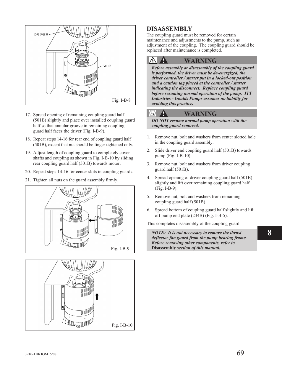 Disassembly, Warning | Goulds Pumps 3910 11th ed. - IOM User Manual | Page 69 / 80