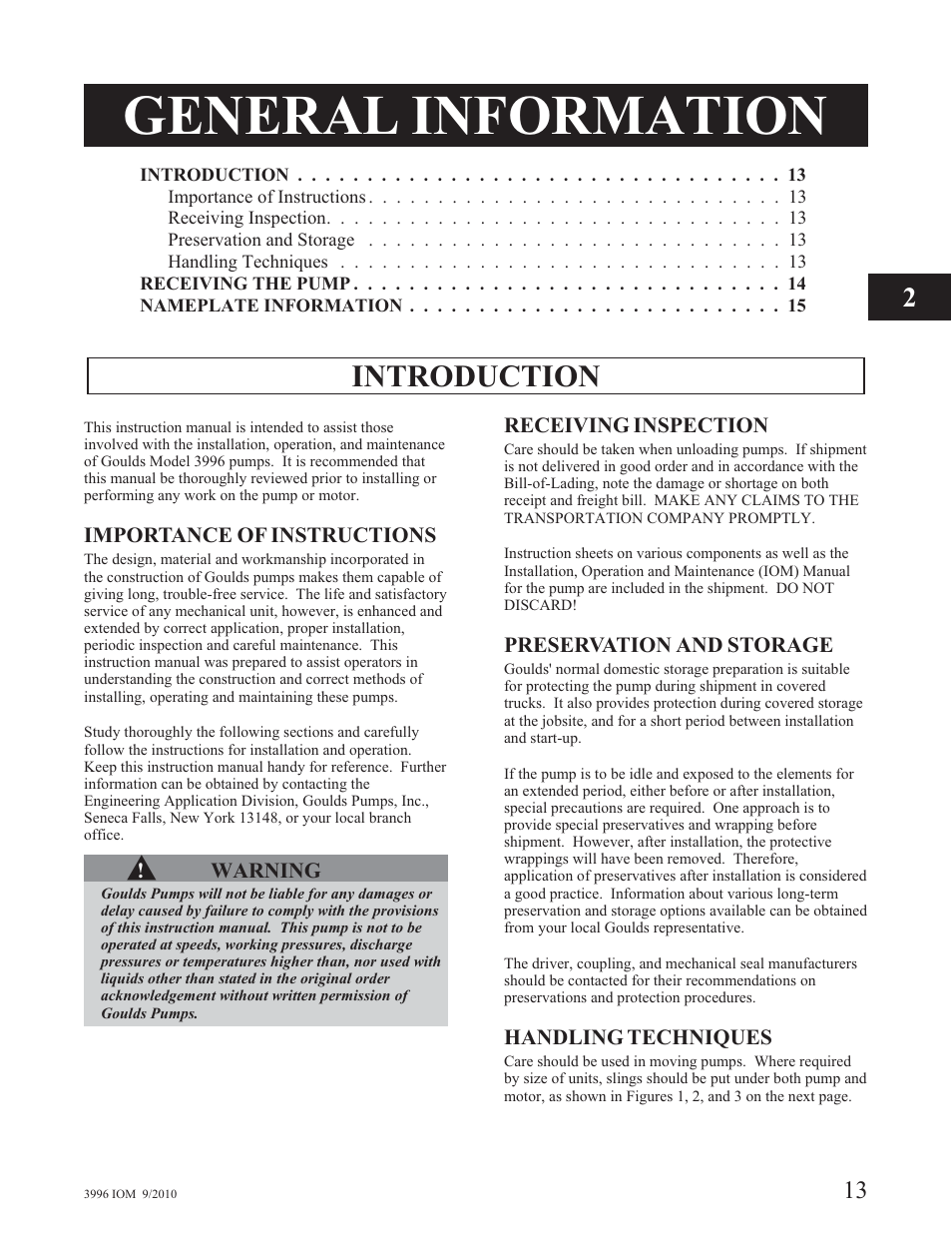 General information, Introduction | Goulds Pumps 3996 - IOM User Manual | Page 17 / 52