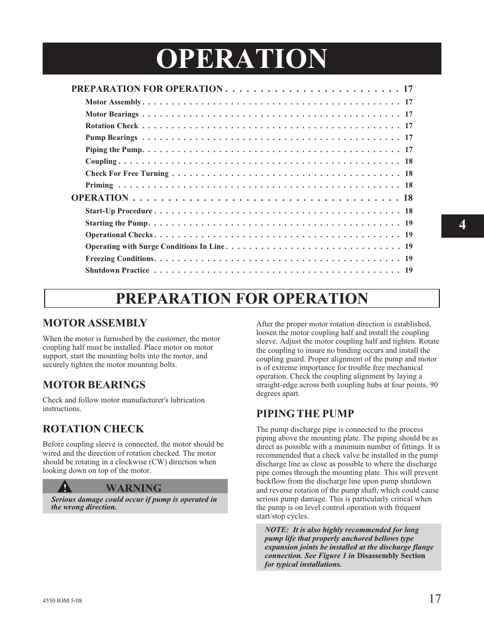 Operation, Preparation for operation | Goulds Pumps 4550 - IOM User Manual | Page 21 / 36