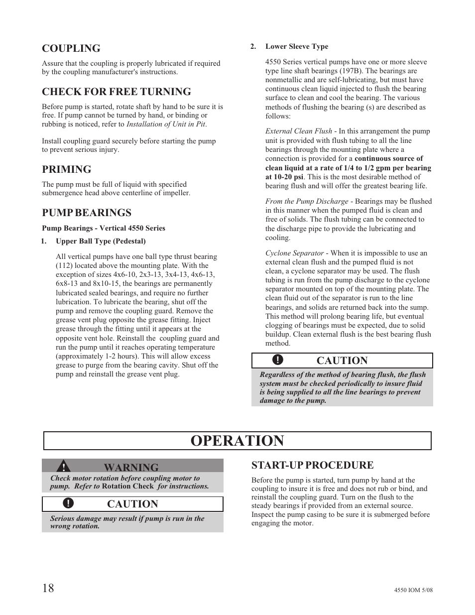 Operation s | Goulds Pumps 4550 - IOM User Manual | Page 22 / 36