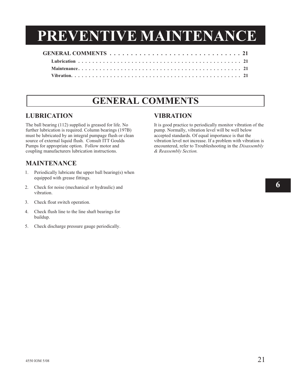 Preventive maintenance, General comments | Goulds Pumps 4550 - IOM User Manual | Page 25 / 36