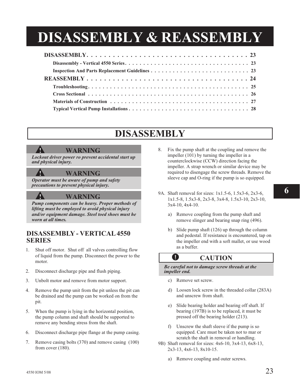 Disassembly & reassembly, Disassembly s | Goulds Pumps 4550 - IOM User Manual | Page 27 / 36