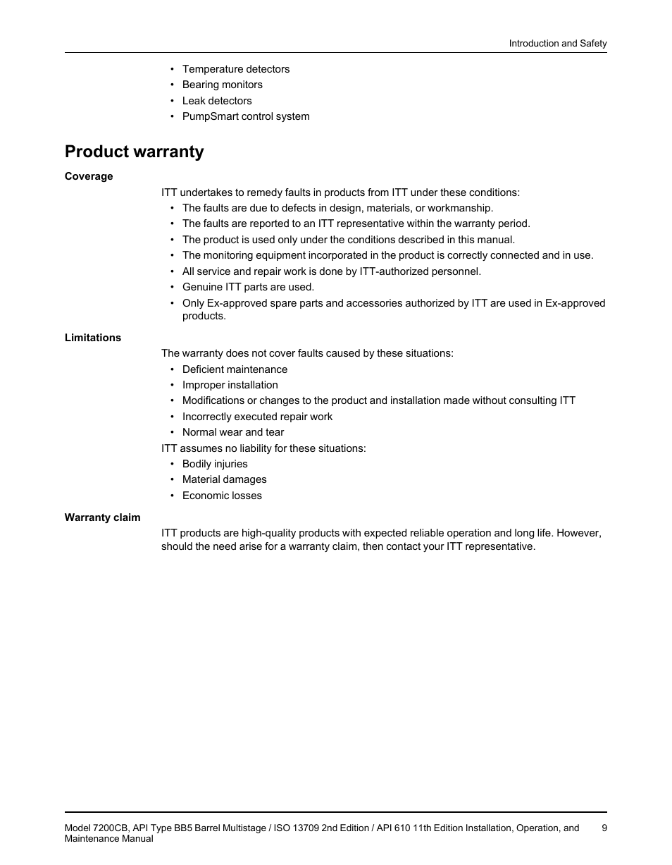 Product warranty | Goulds Pumps 7200CB - IOM User Manual | Page 11 / 132